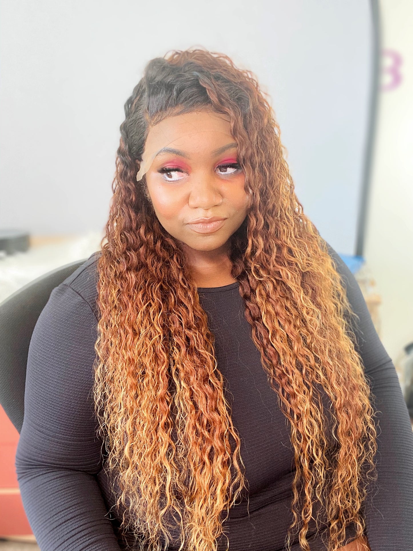 MAGENTA - Curly Highlights Lace Frontal Wig