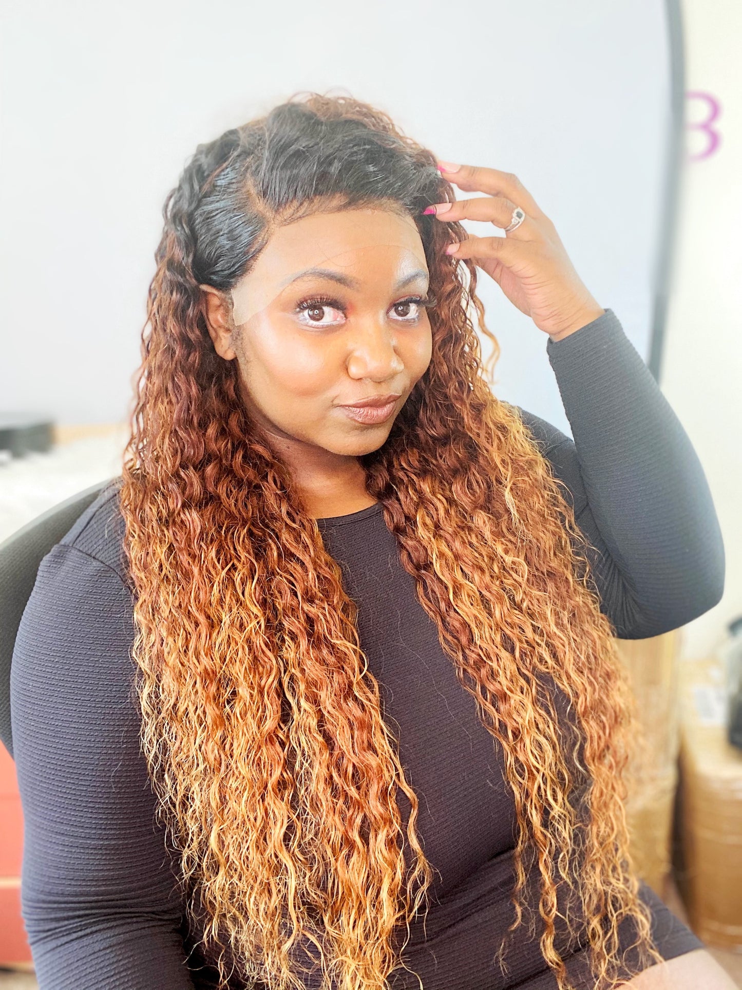 MAGENTA - Curly Highlights Lace Frontal Wig